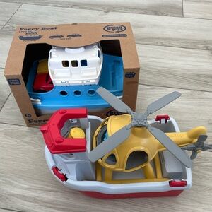 Green Toy Bath Toy Bundle - Rescue Boat & Helicopter /Ferry Boat with Mini Cars